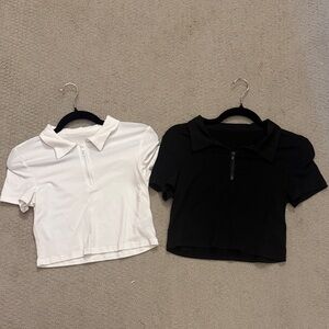 Pair black and white golf shirts